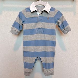 Ralph Lauren Striped Cotton Rugby Coverall 3 Months